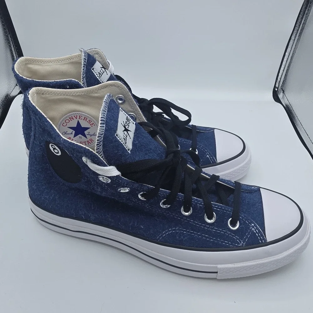 Converse x Stussy Chuck 70 Hi 8 Ball Blue Hairy Suede Size 10 A03711C NEW W/ Box